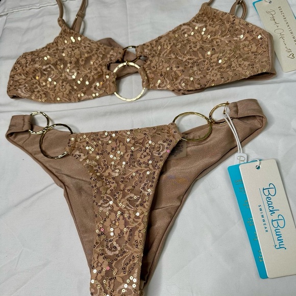 Beach Bunny Nude Textured Triangle Bikini Swimwear - Picture 2 of 9